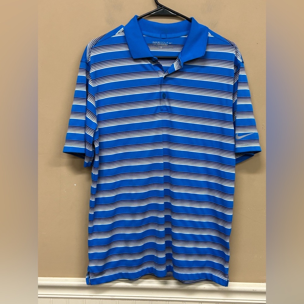 Nike Golf Mens Blue White Striped Polo Shirt Size Medium
